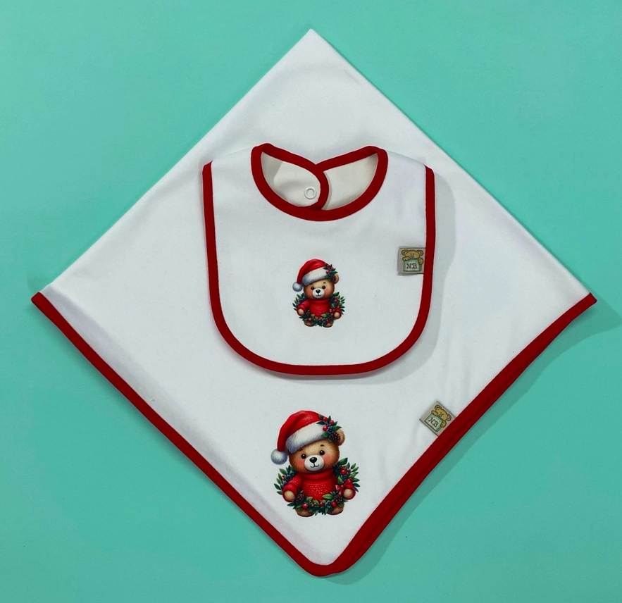 Ensemble bavoir naissance et lange Noêl