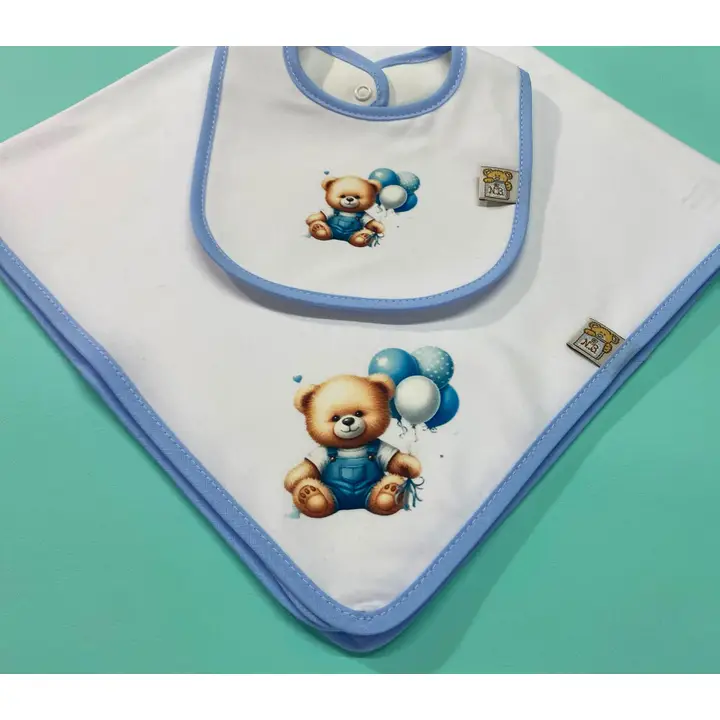 Ensemble Bavoir naissance et Lange - Divers coloris imprimés