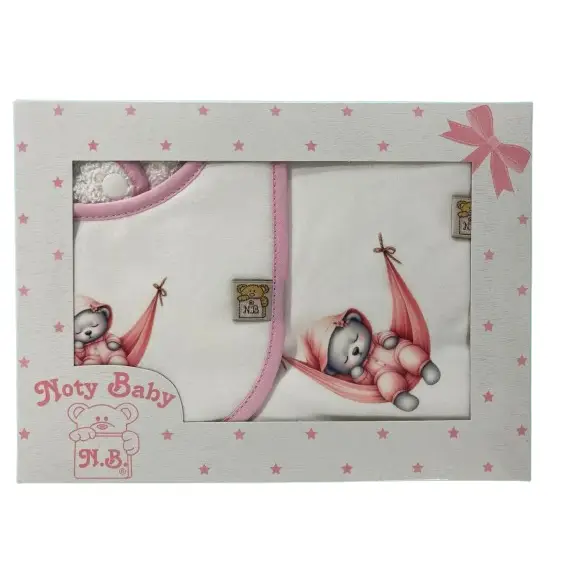 Ensemble bavoir naissance et lange rose