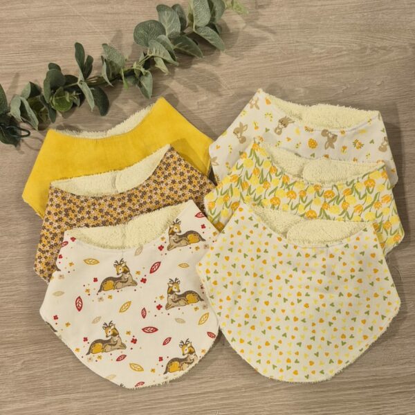 Lot de bavoirs bébé fait main en coton et éponge - fabrication artisanale