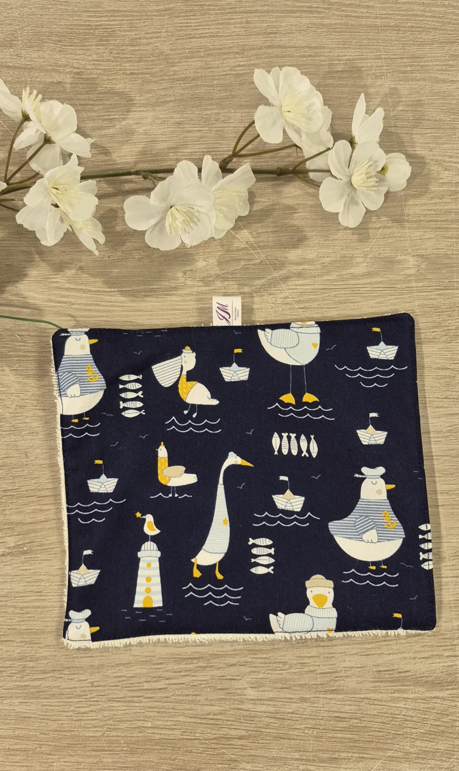 Grande lingette motif marin bleu marine